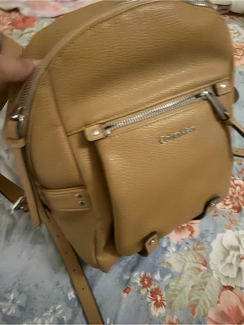 Calvin Klein Pebbled Tan Leather Mini Backpack